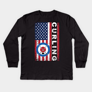 Usa Red White And Blue American Flag Curling 4Th Of July Kids Long Sleeve T-Shirt